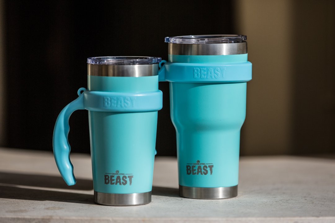 BEAST 30 oz Arctic White Tumbler Set with Handle - Stainless Steel Coffee  Cup + 2 Straws Brush, Gift Box & Black Handle