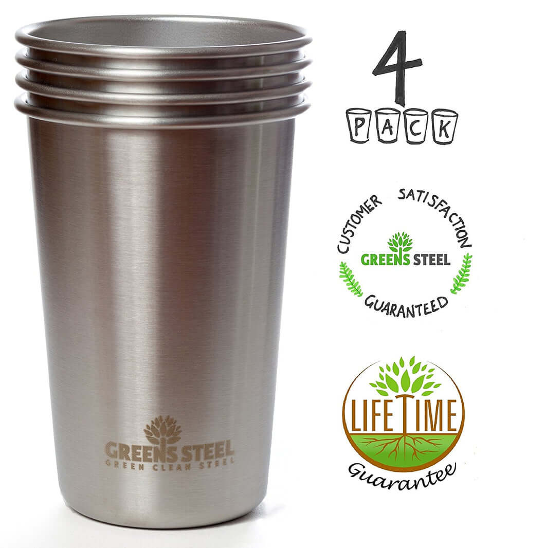 Stainless Steel 4 Pack Kids cups made by Greens Steel