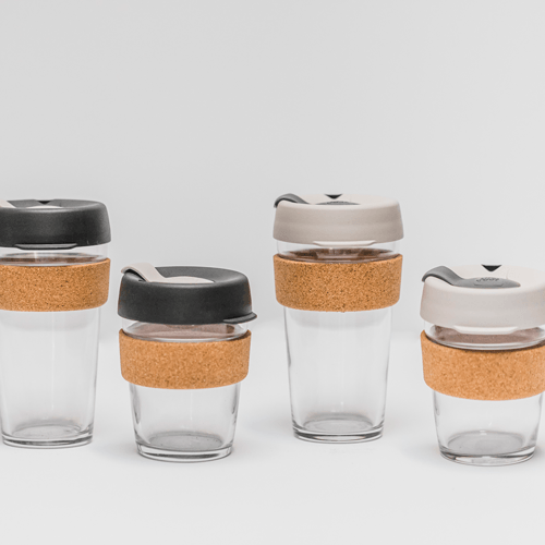 Reusable Glass Keep Cups 2 sizes with cork bands
