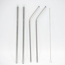 Load image into Gallery viewer, Greens Steel stainless steel 4 pack includes 2 straight straws, 2 curved straws and a straw cleaner
